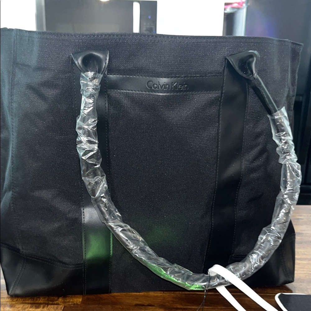 Calvin Klein Black  Tote with Faux Leather Trim - Picture 2 of 9